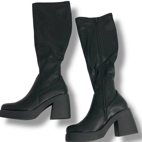 NEW Madden Girl Black Lax Boots Size 5.5 Platform Chunky Tall Stretch Sock Boot - Picture 1 of 8